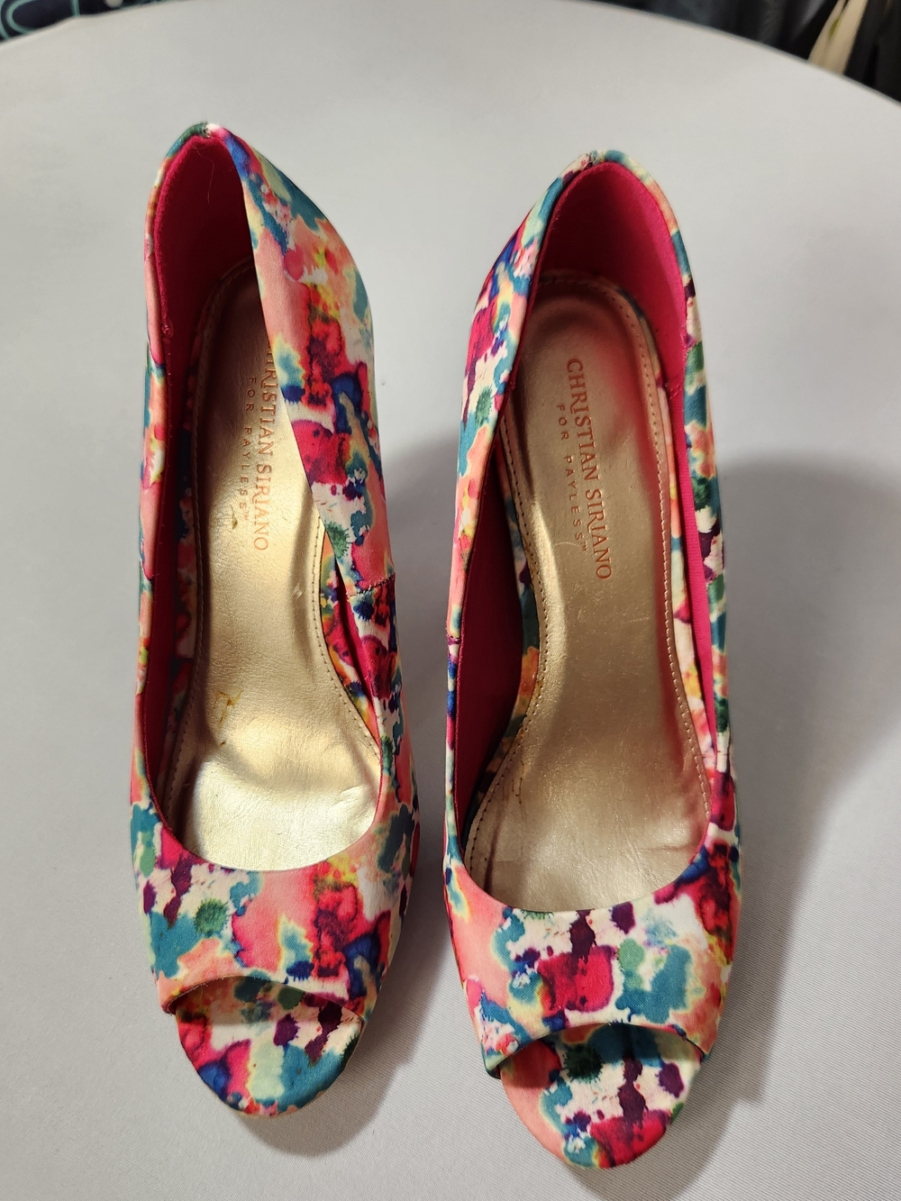 ⭐️Christian Siriano Floral Watercolor Peep Toe Stiletto Heels Pumps Vibrant 9.5 - Picture 5 of 16